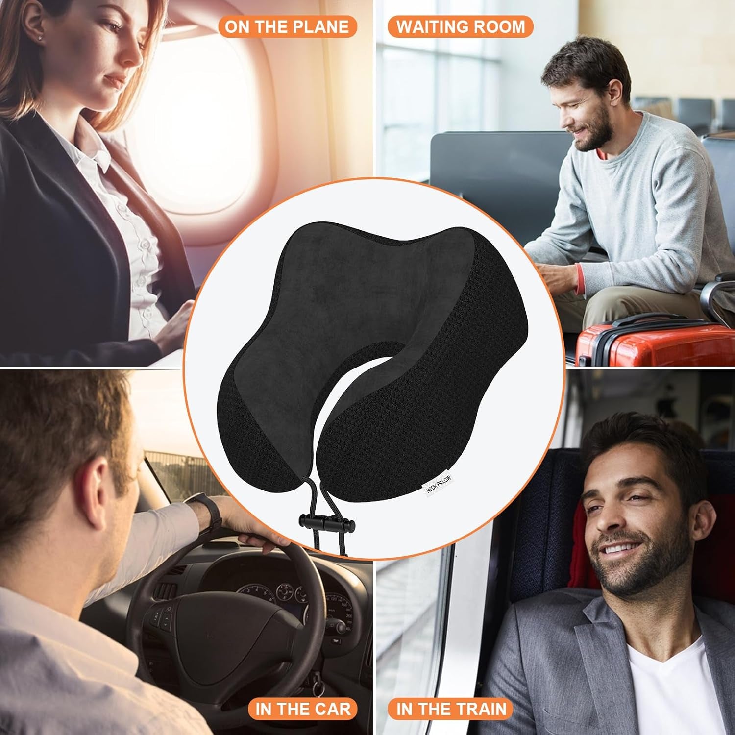 Travel Pillow Neck Pillow for Travel Airplane Memory Foam Flight Pillow for Cars, Trains, Home, Offices (Black)