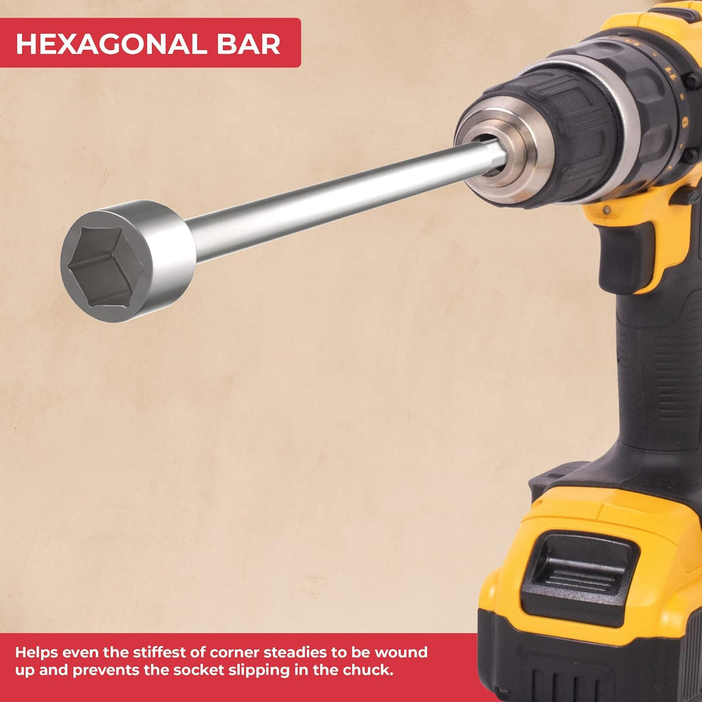 30Cm Corner Steady Caravan Leg Winder Drill Attachment - Stand Jack Extension Socket 19Mm Electric Drill Attachment - Caravan Drill Leg Winder Adapter for Caravan Corner Steadies - 30Cm