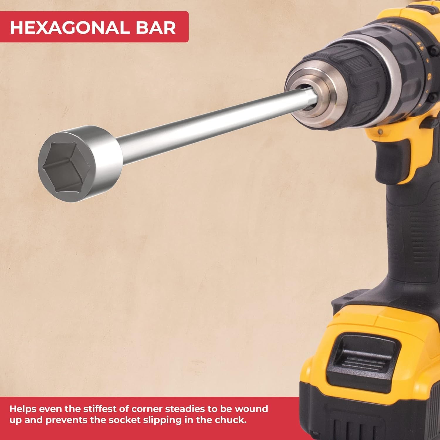 30Cm Corner Steady Caravan Leg Winder Drill Attachment - Stand Jack Extension Socket 19Mm Electric Drill Attachment - Caravan Drill Leg Winder Adapter for Caravan Corner Steadies - 30Cm
