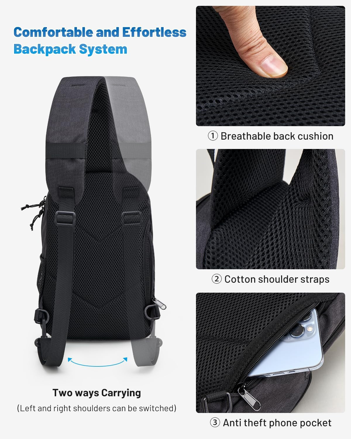 Sling Bag Crossbody Backpack for Men, One Strap Backpack Hiking Daypack Chest Bag for Women