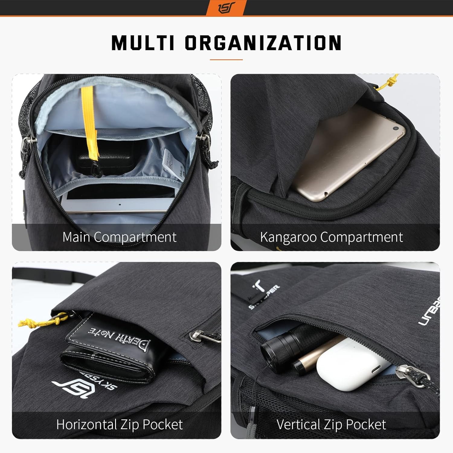 Sling Bag Crossbody Backpack - Chest Shoulder Cross Body Bag Travel Hiking Casual Daypack for Women Men(Black)