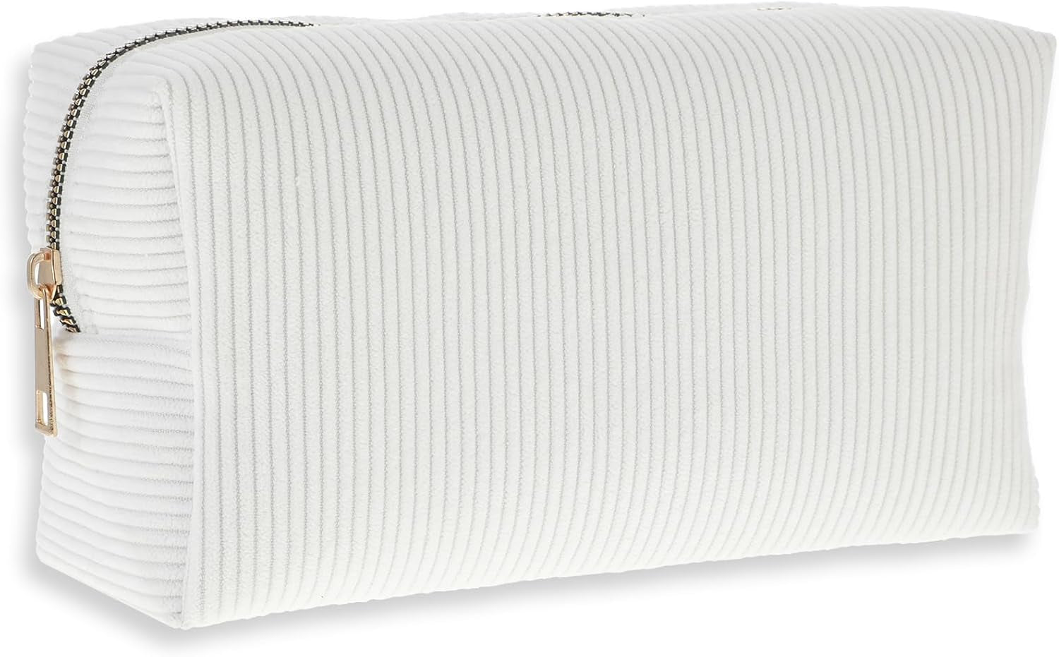 Makeup Bag Travel Cosmetic Bag, White Stripes Makeup Pouch for Women Travel Makeup Organizer Bag, Small Plush Make up Pouch Purse Cosmetic Bags Toiletry Skincare Bag