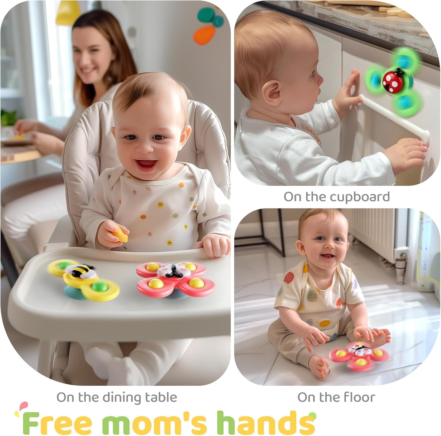 3PCS Suction Cup Rotating Toys for 1 Year Old Boy Girl|Rotating Top Baby Toys 12 18 Months|1 2 Year Old Boy Birthday Gift|Baby Bath Toy for Kids Ages 1-3|Sensory Toy for Toddlers 1-3