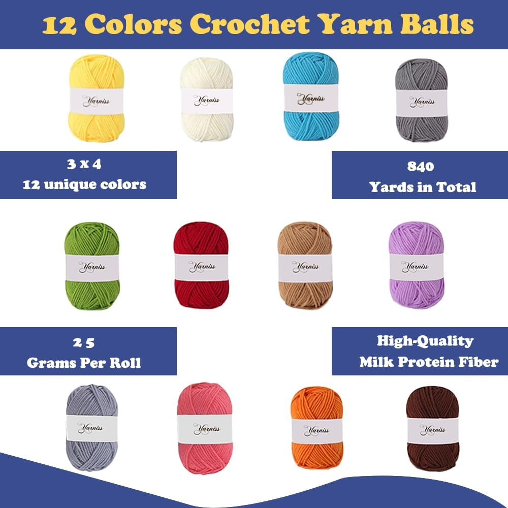 Crochet Kits for Beginners Adults, All in One Crochet Crochet Starter Kit with 840 Yards Crochet Yarn, 10 Size Ergonomic Crochet Hooks 2.0Mm~6.5Mm