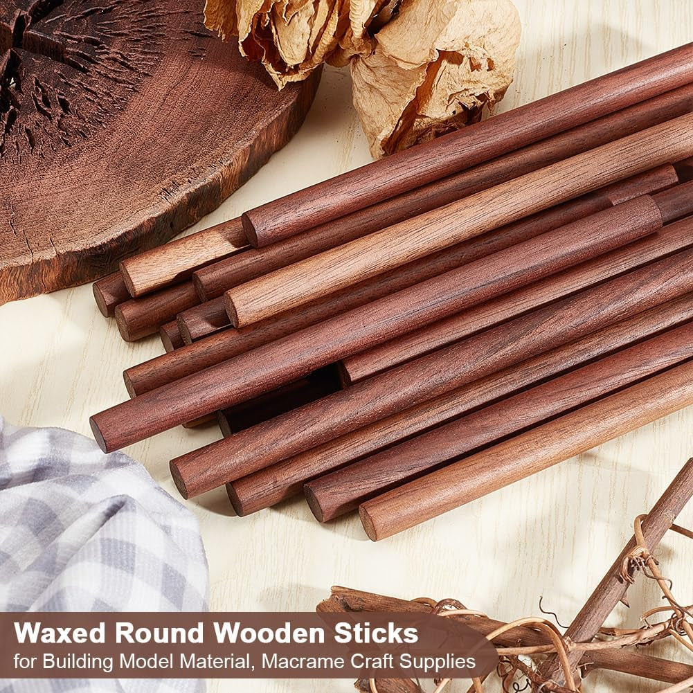 20 Pcs Walnut Dowel Rods 10Mm X 14.9Cm Walnut Wood Sticks Unfinished round Sticks Wooden Carving Blocks Wooden Stick for Building Model Material DIY Craft Supplies - Coconut Brown