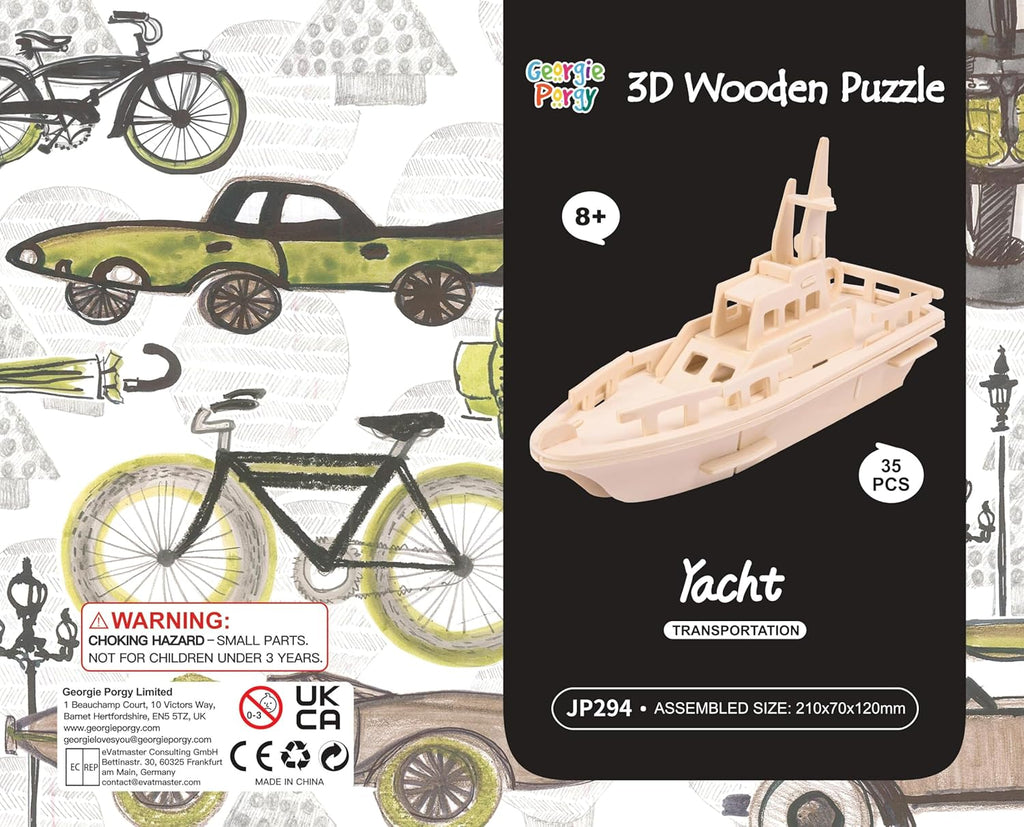 Kids Toys Construction Woodcraft Kits 3D Wooden Model Puzzle Kits Birthday Gifts Pack of 3 Jigsaw (Biplane Off-Road Vehicle Yacht)