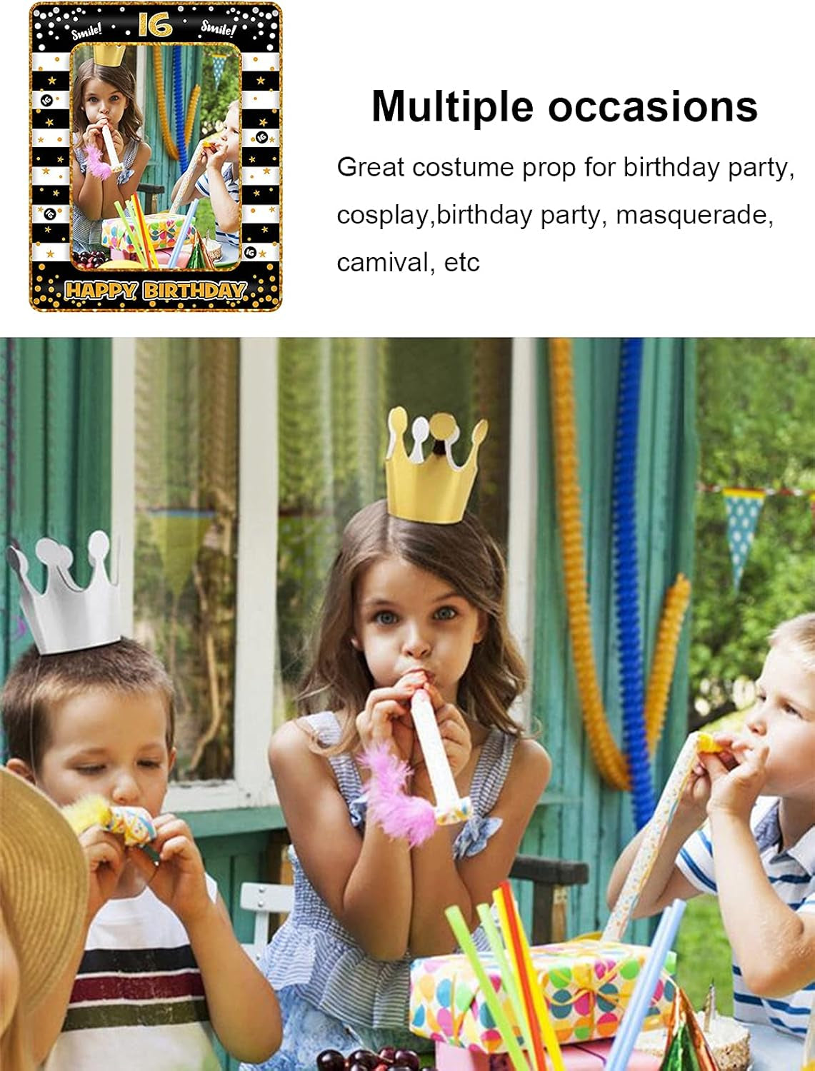 16Th Birthday Photo Booth Props,Black Gold Inflatable Selfie Frame Picture Frame,Giant Inflatable Party Photo Booth Frame for Girls Boys 16Th Birthday Party Decorations Supplies,Girls Boys Favor Gift