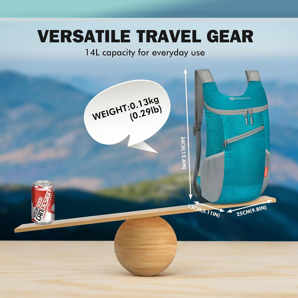 Lightweight Packable Backpack 14L - Foldable Backpack Small Daypack Hiking Backpack Water-Resistant Day Bag for Travel(Dark Green)