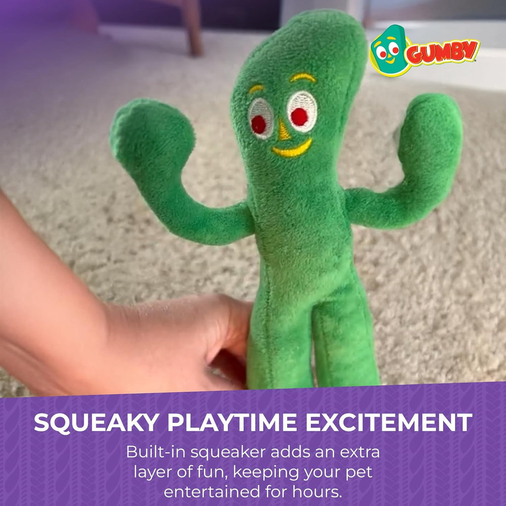 Gumby Dog Plush Toy - Squeaky Toy for All Dogs - Extra Soft Plush W/ Flexible Legs & Arms - Stuffed Animal for Cuddling & Playing - Cute Dog Pet Toy (9", Green)