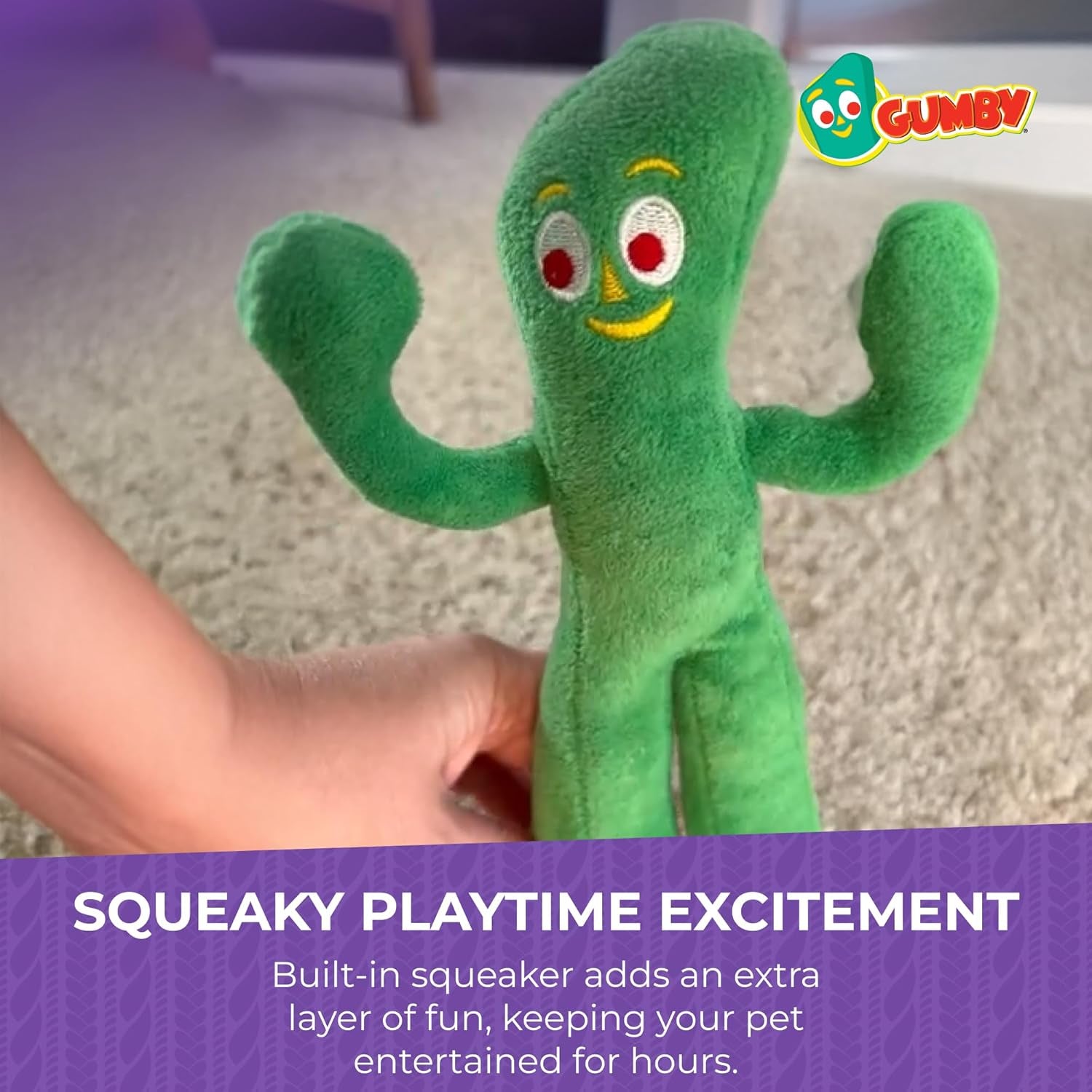Gumby Dog Plush Toy - Squeaky Toy for All Dogs - Extra Soft Plush W/ Flexible Legs & Arms - Stuffed Animal for Cuddling & Playing - Cute Dog Pet Toy (9", Green)
