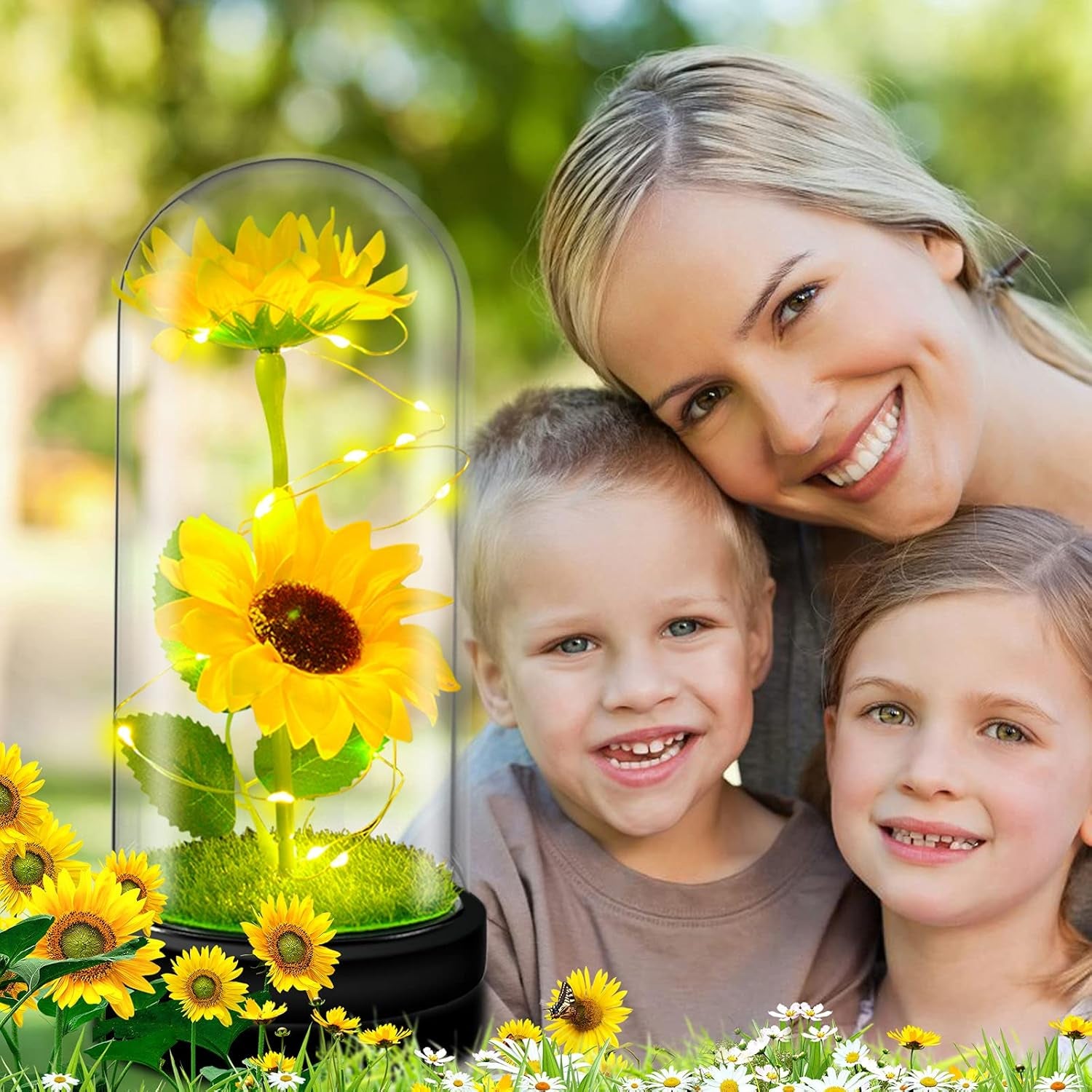 Glass Sunflowers Gifts, Sunflower Artificial Flowers in Glass Dome Is a Unique Gifts for a Girlfriend, Mum, Women, or Wife on Valentines Day, Mothers Day, Christmas, Birthday, Anniversaries, Etc