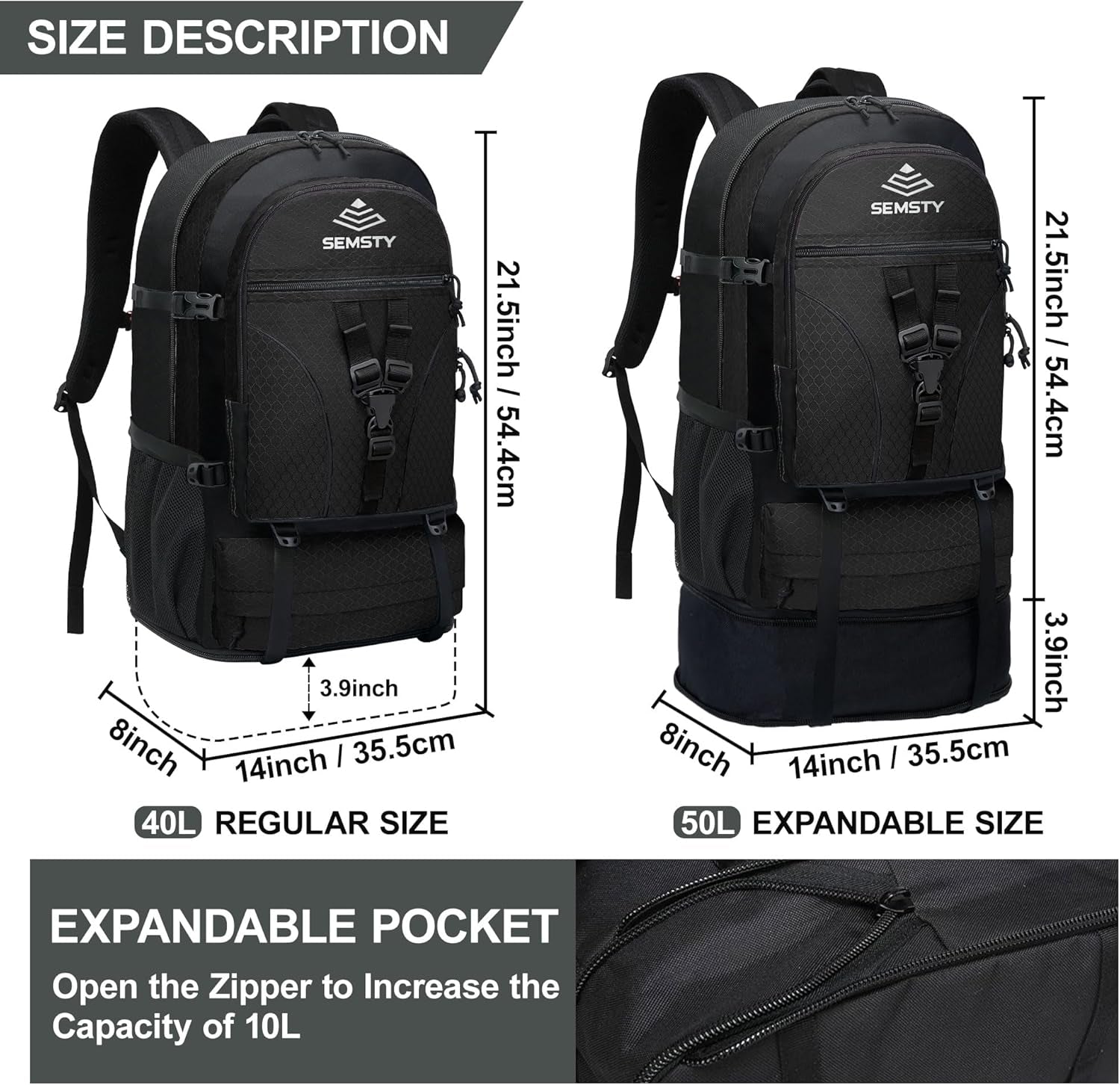 Hiking Backpack, 30L/40L/50L Expandable Hiking Backpack for Men and Women, Travel Backpack Flight Approved