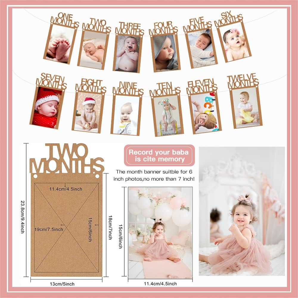 1St Birthday Decorations for Girls,First Birthday Decorations with Baby Month Photo Banner,Beige Number 1 Foil Balloon, First Birthday Cake Topper,Rainbow Happy Birthday Banner for Baby Shower