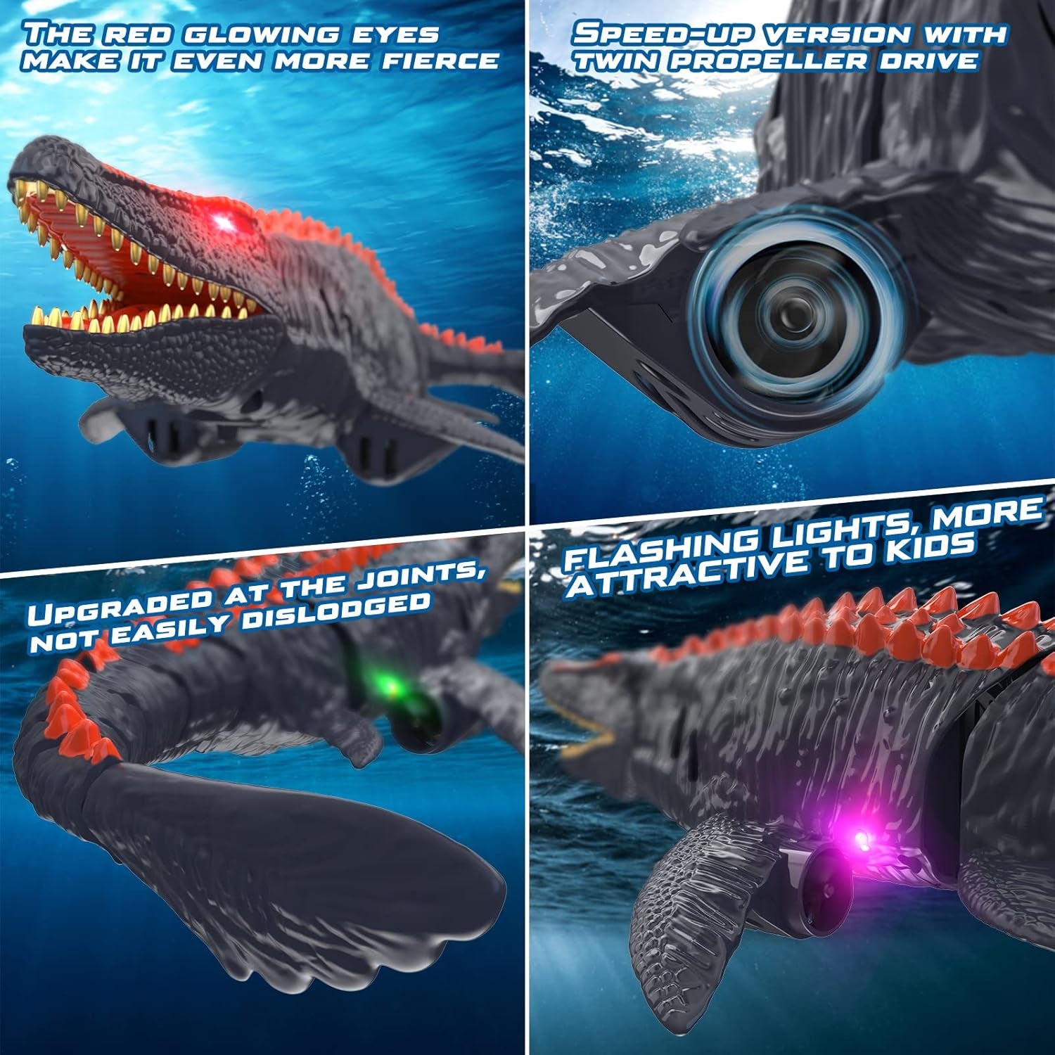 Remote Control Dinosaur Toys for Kids, 2X1000Mah RC Boat Mosasaurus Water Toys for Swimming Pool Bathroom, Birthday Gifts for 3 4 5 6 7 8-12 Year Old Boys Girls Christmas (Mosasaurus)
