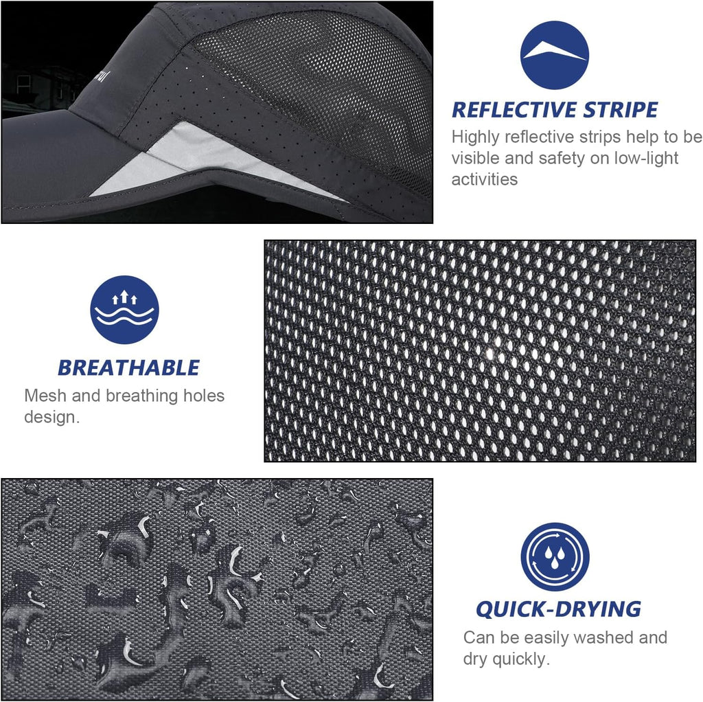 2 Packs Quick Dry Mens Baseball Cap,Sports Lightweight Running Caps Hat,Breathable Folding Mesh Adjustable Sun Hats, Summer UV Protection Outdoor Hats for Hiking Walking Climbing Fishing