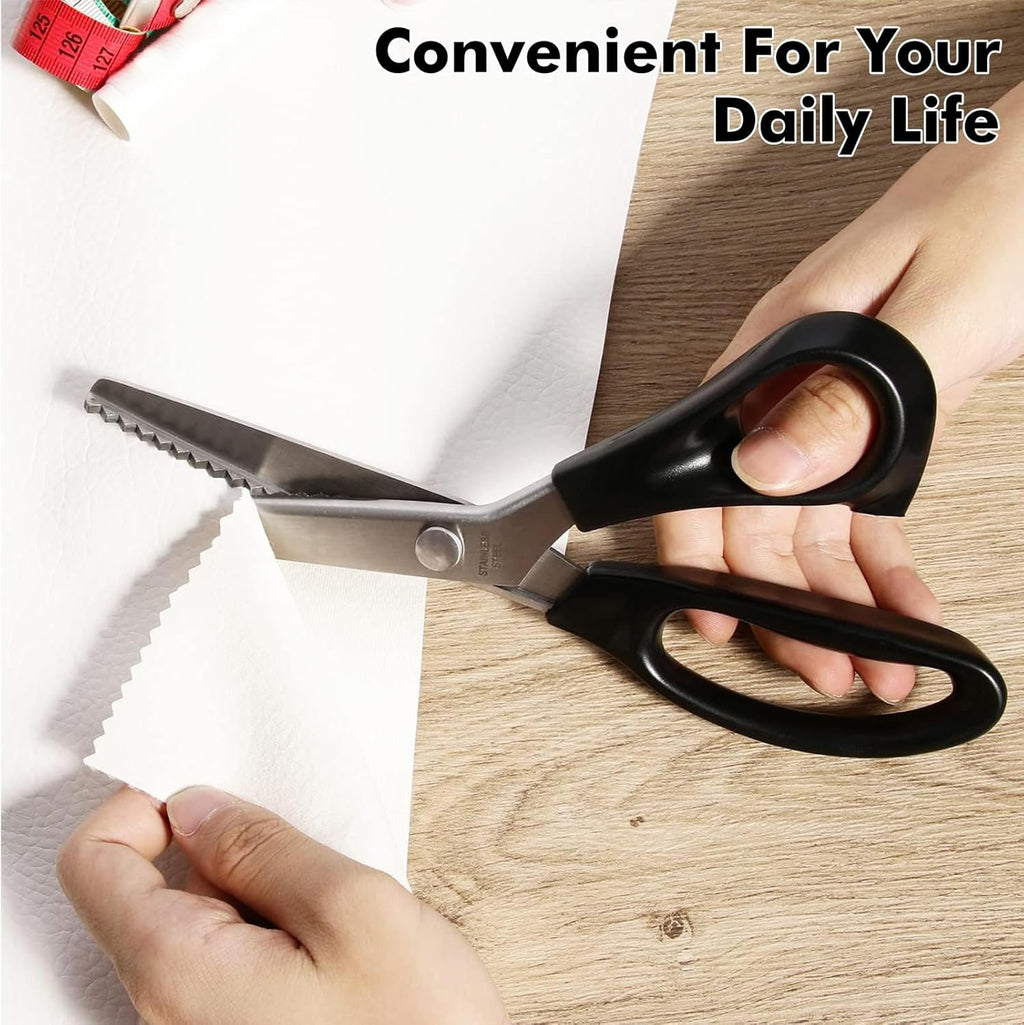 Fabric Scissor Set, Professional Dressmaking Scissors, Black Wavy Edge Craft, Comfort Grips Handled, Zig Zag Scissors with 12 Sewing Clips for Fabric and Blue Wire Cutters (Style 1)