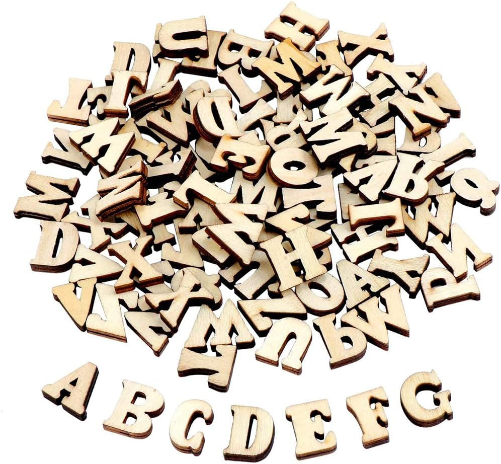 100Pcs Small Mini Wooden Letters for DIY Craft Letters A-Z Home Decor Kids Early Educational Learning Toys Games
