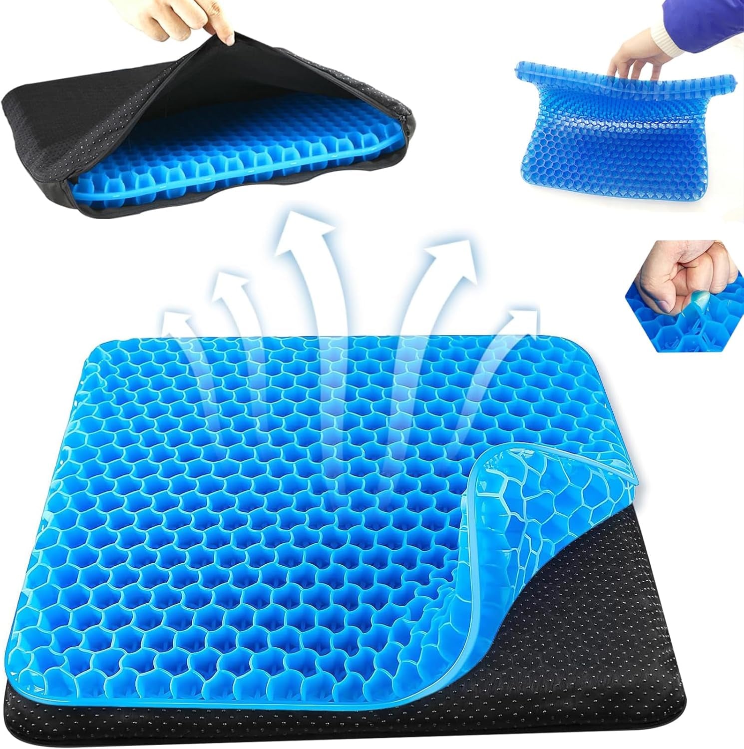 Soft Sitter Cushion, 2025 Cooling Seat Cushion Thick Big Breathable Honeycomb Design Non-Slip Pillow Back Support Cushion, Double Thick Gel Cushion for Car Office Home Wheelchair & Chair Pressure Reli
