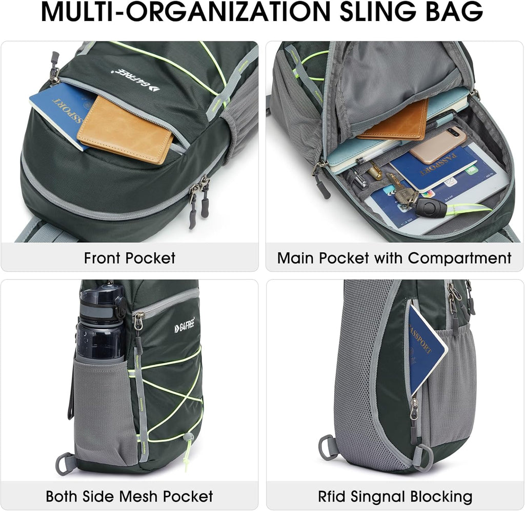 Sling Bag Backpack RFID Blocking Crossbody with Front Pocket Hiking Daypack Outdoor Chest Bag for Women Men