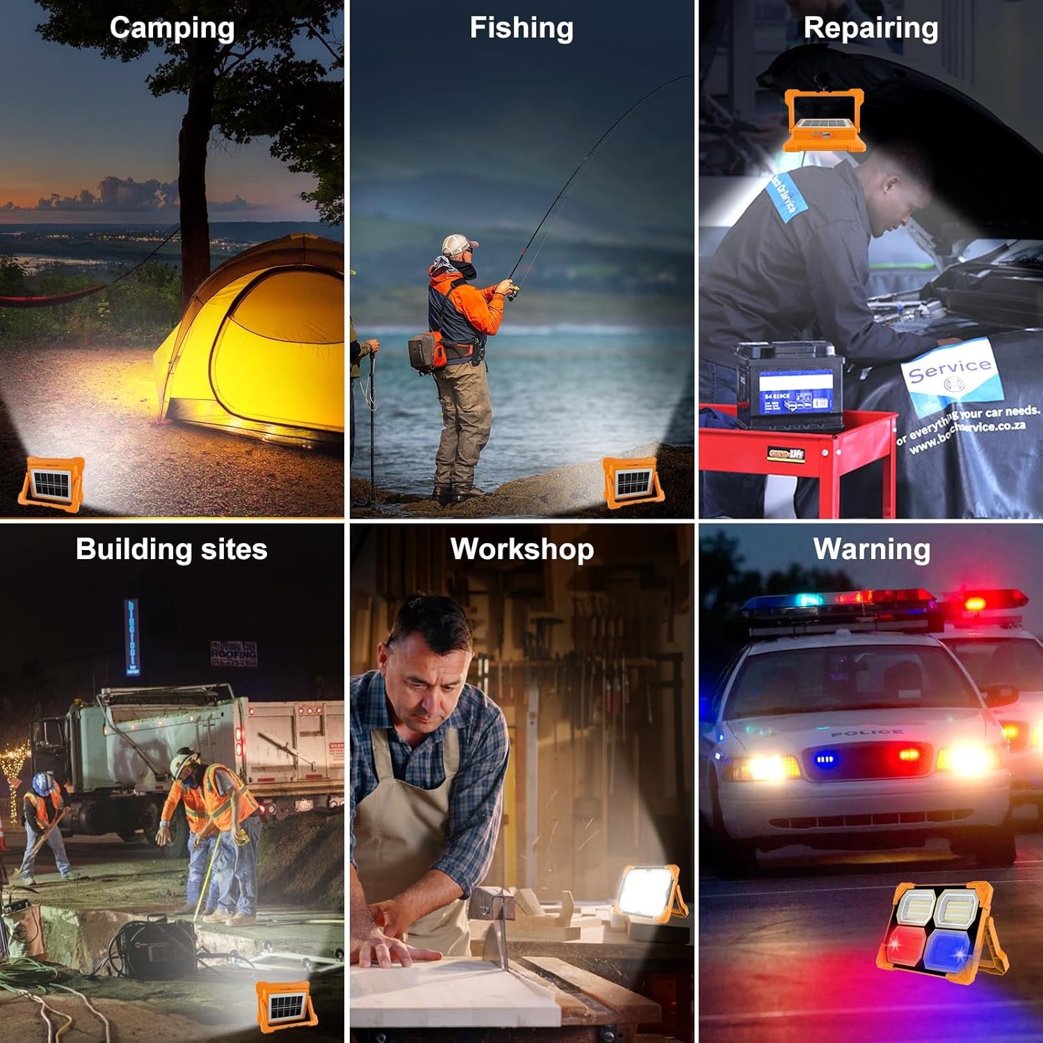 100W Portable Rechargeable Work Lights, 348 Leds Solar Flood Lights Outdoor with USB IP66 Waterproof 12000MAH 5000LM 4 Light Modes and Magnetic Suction for Yard, Garage, Fishing, Hiking