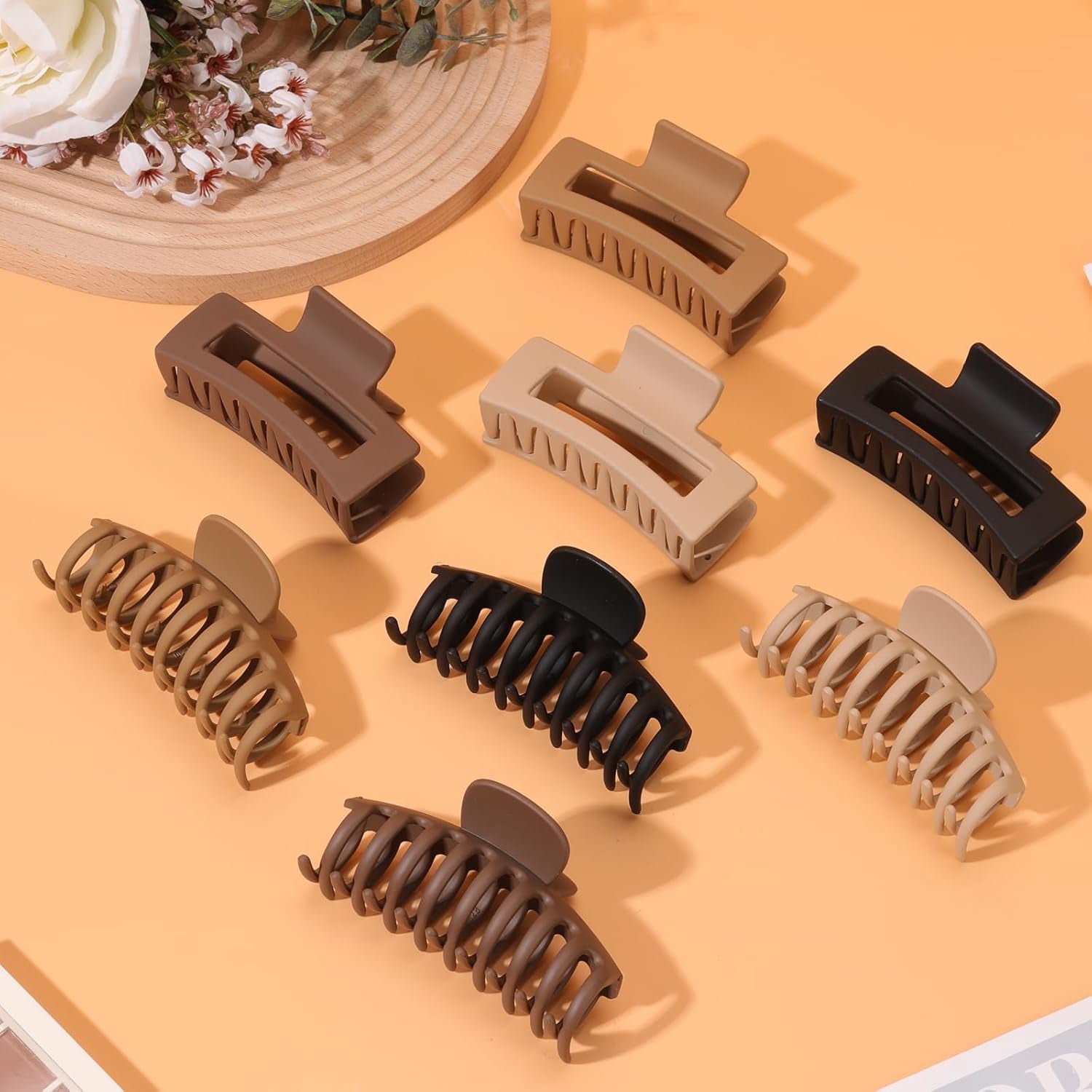Hair Claw Clips for Women Short Thin Hair 3.35 Inch(8.5 Cm), Hair Clips for Girls Long Thick Hair Strong Hold 8 Pieces Neutral Color