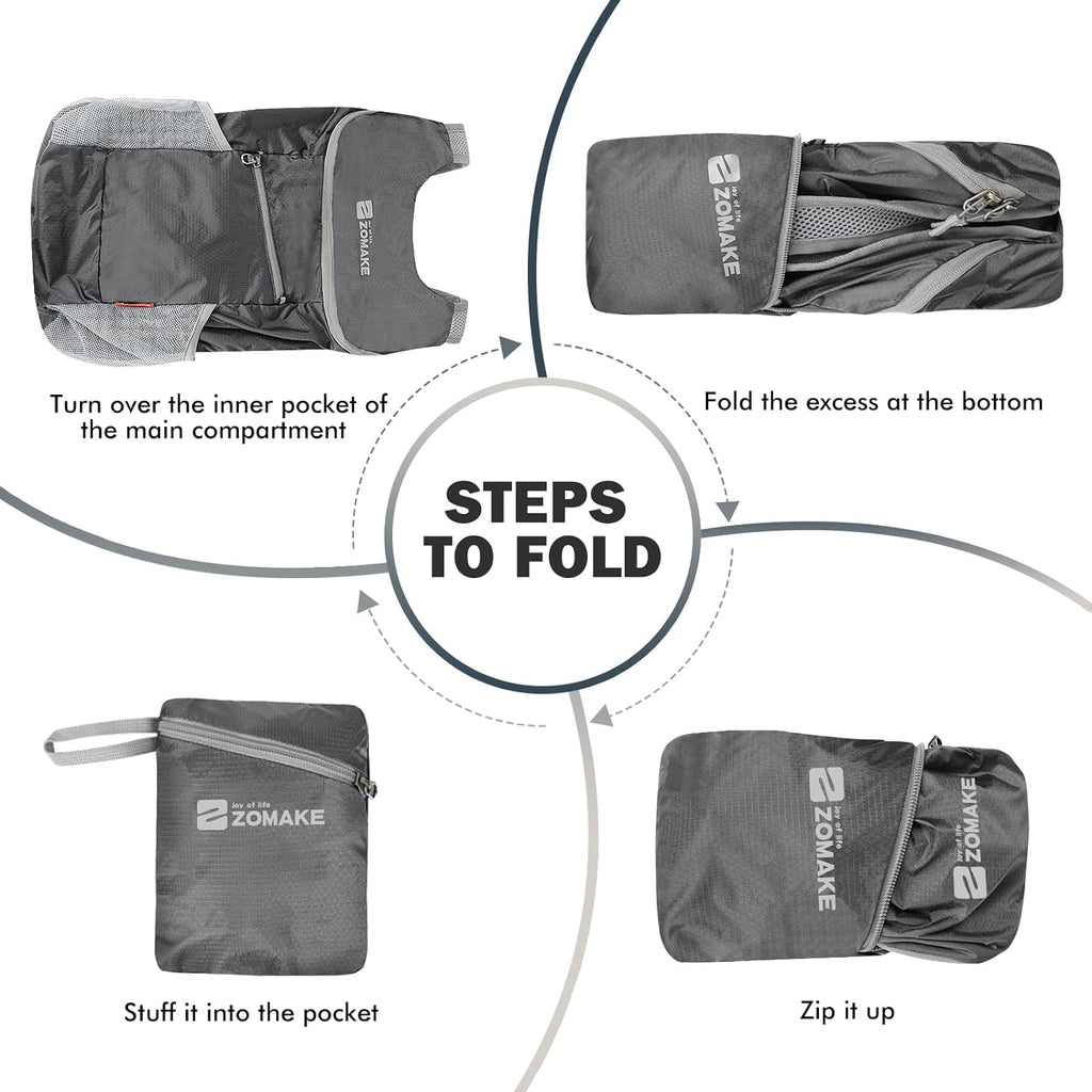 Lightweight Packable Backpack 14L - Foldable Backpack Small Daypack Hiking Backpack Water-Resistant Day Bag for Travel(Medium Grey)