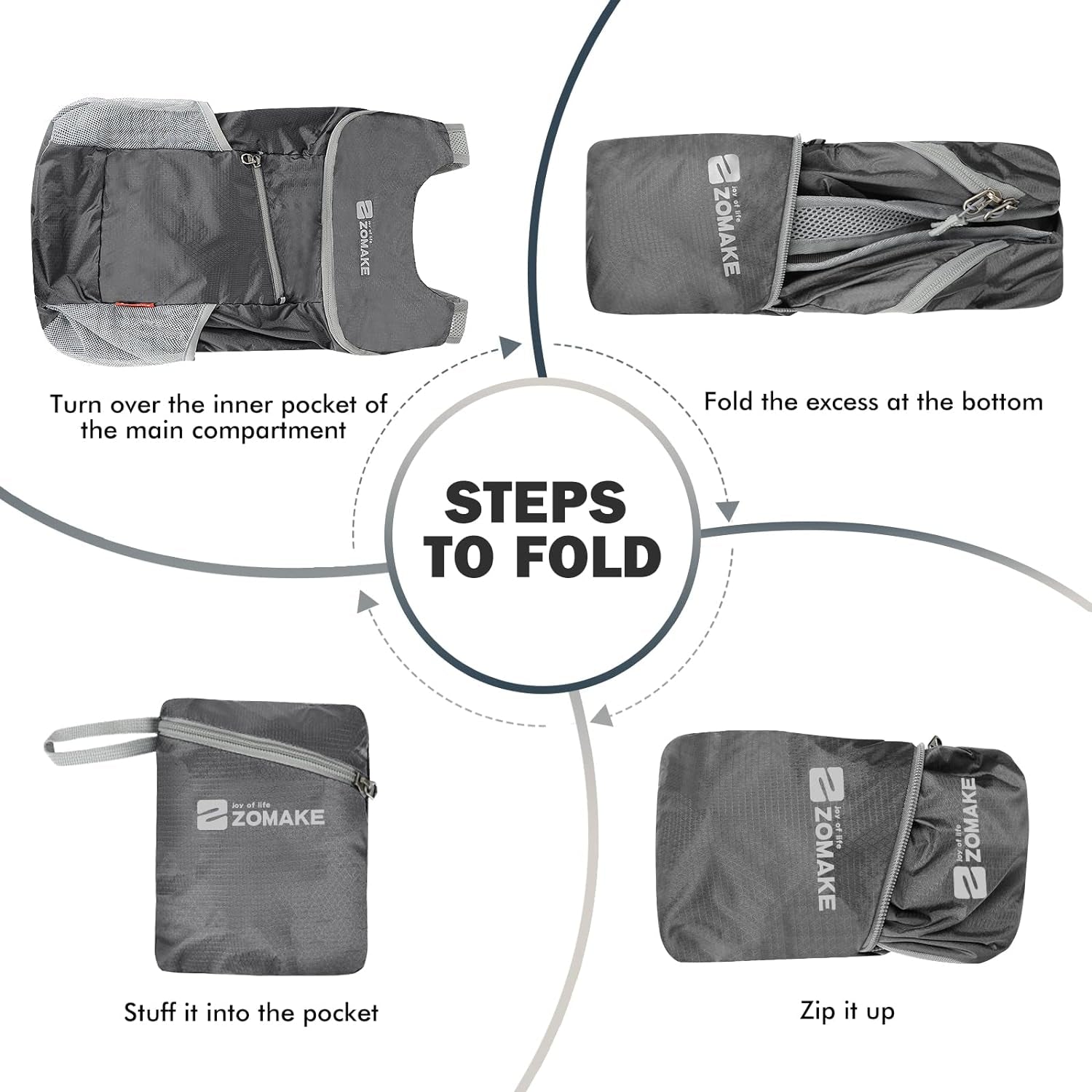 Lightweight Packable Backpack 14L - Foldable Backpack Small Daypack Hiking Backpack Water-Resistant Day Bag for Travel(Medium Grey)