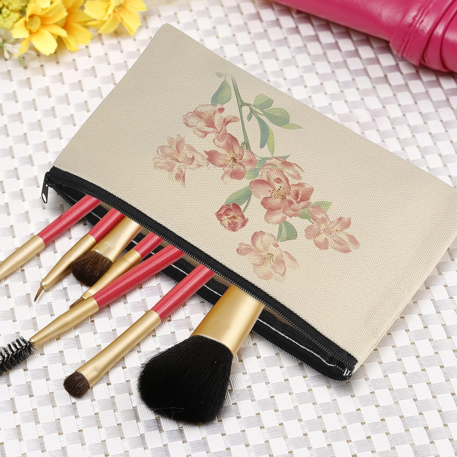 2 Pcs Canvas Makeup Bags, Canvas Pencil Pouch Bags with Zipper, Blank DIY Craft Make up Cosmetic Pouches Bags Cases for Travel Craft School Toiletry Bags Pouches - White