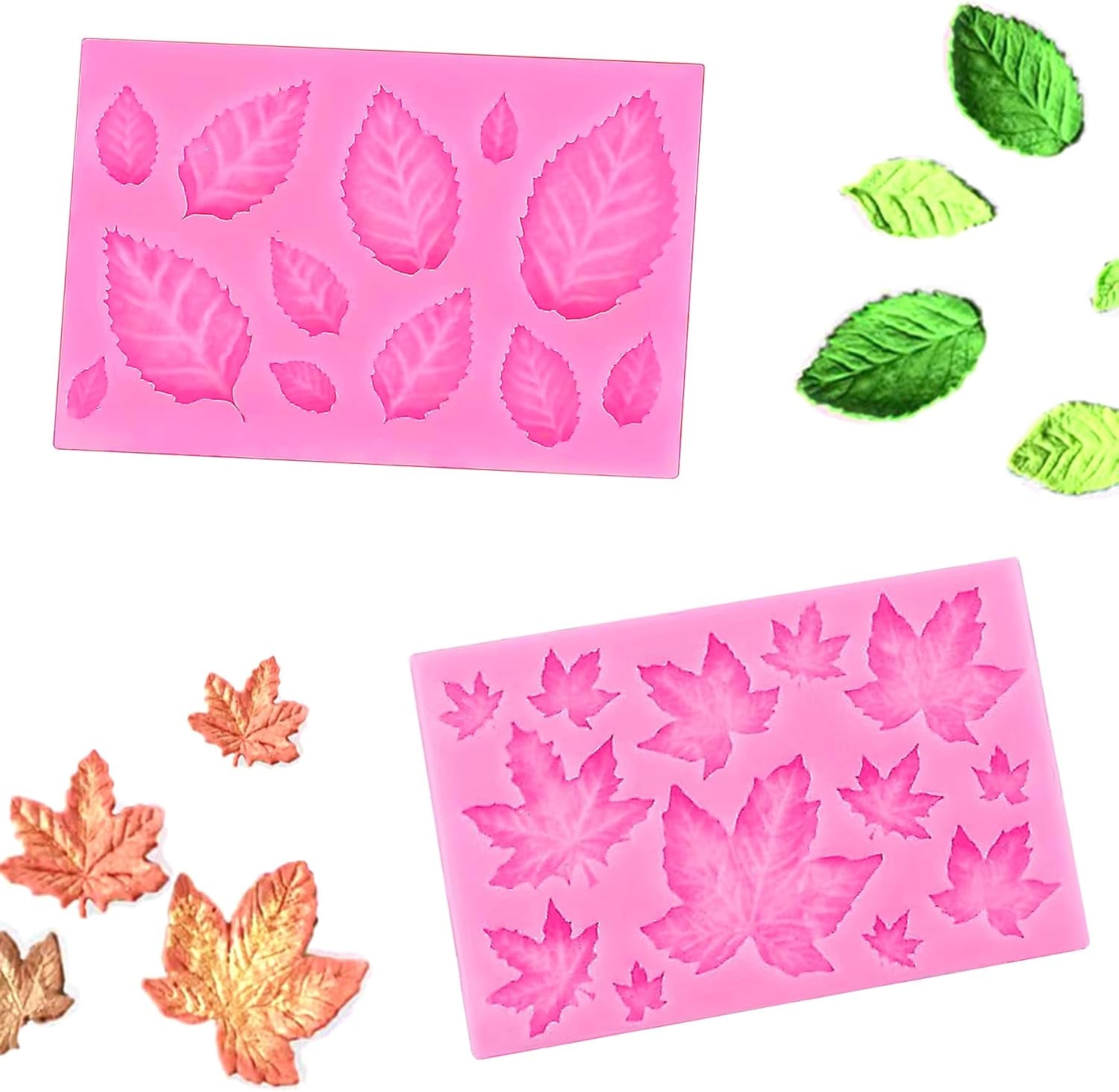 Silicone Fondant Moulds Leaves Modeling Leaf Mould Silicone Mold Various Themes That Can Be Used for Fondant Cake Decoration or Lollipop Chocolate Decoration,2Pcs