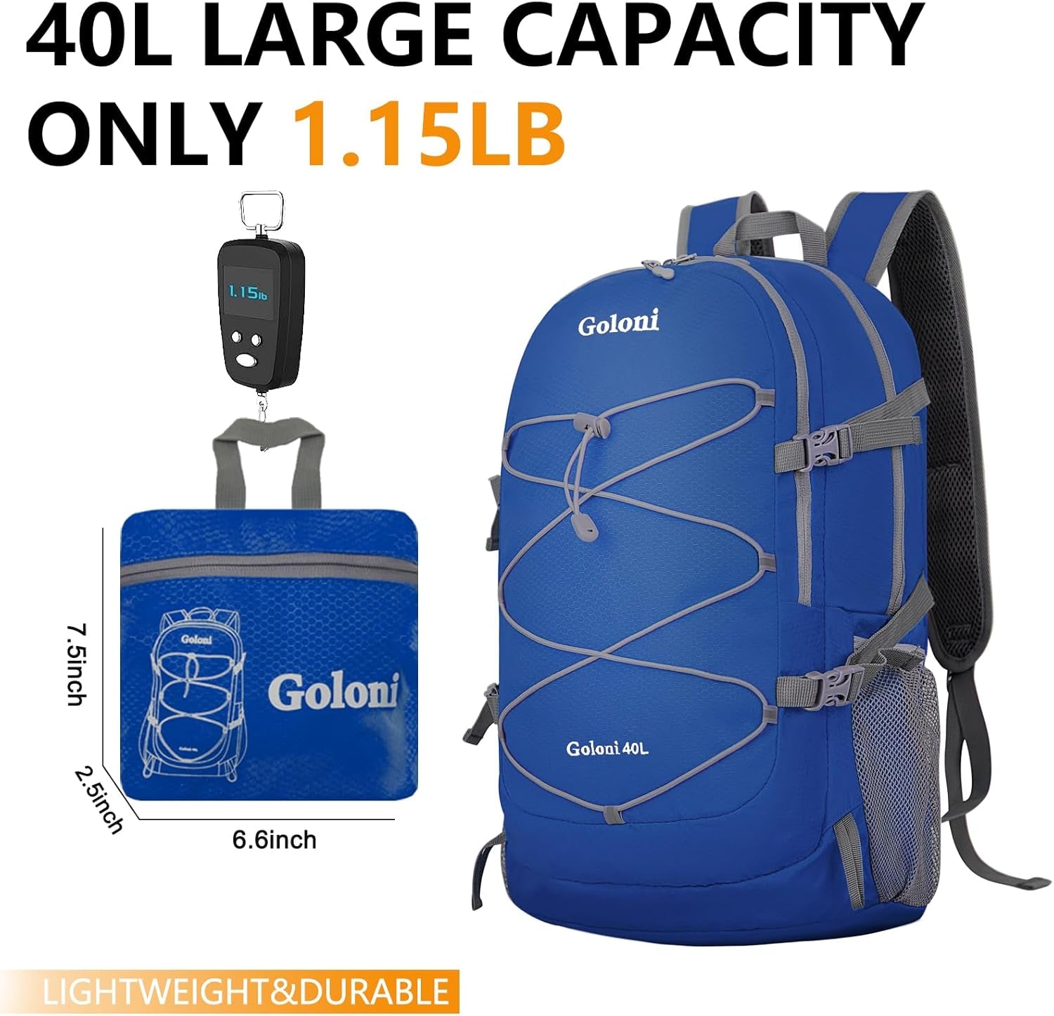 Lightweight Hiking Backpack Bag - 40L Traveling Camping Backpack Outdoor Day Pack with Reflective Webbing and Waterproof Pocket