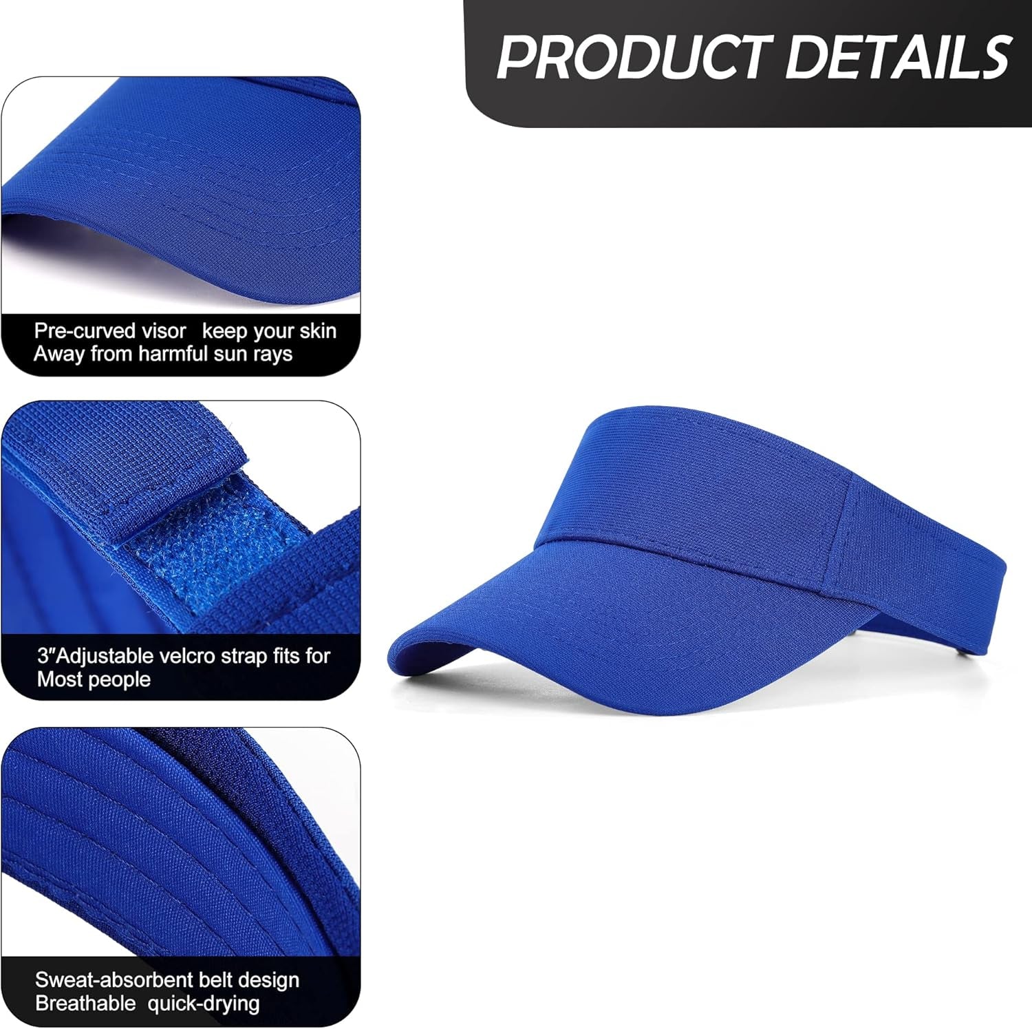 Sun Visor Cap - Women Ponytail Baseball Cap for Women and Ladies, Long Peak Thicker Sweatband Adjustable Hat for Golf Cycling Fishing Tennis Running Jogging Visor Hats for Men