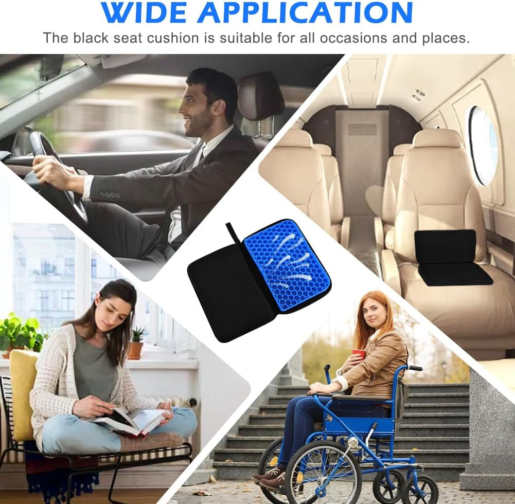 Portable Gel Seat Cushion, Foldable Gel Car Seat Cushion, Thick Gel Seat Cushion for Long Sitting Pressure Relief, Airplane Seats, Camping, Cinema, Garden Benches Seat Cushion(Black)