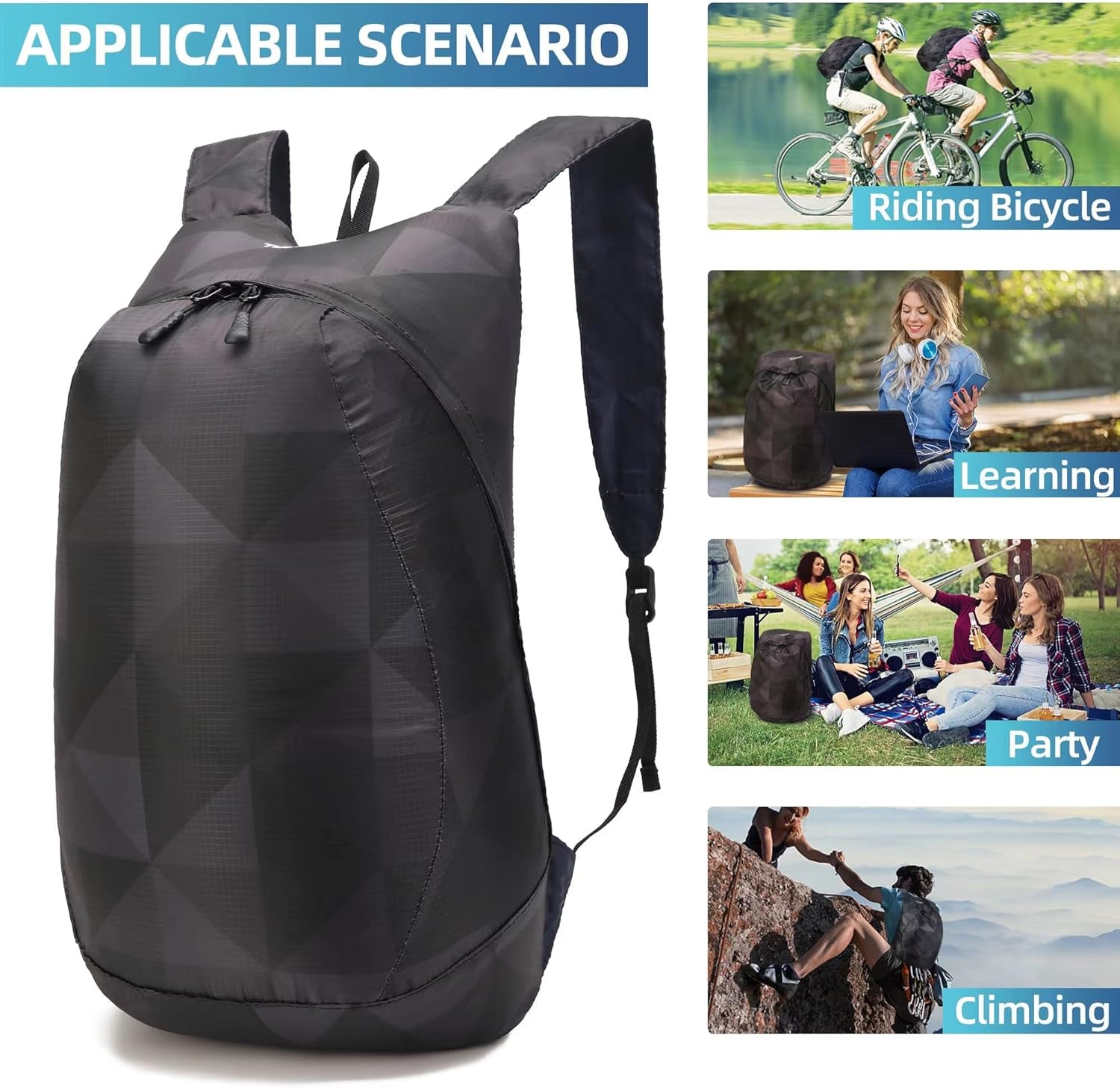 Ultra Lightweight Water-Resistant Packable Backpack, Foldable Hiking Daypack for Travel Camping Cycling Outdoor