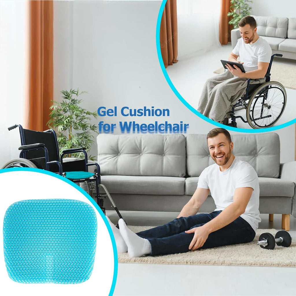 Gel Seat Cushion for Long Sitting, Gel Cushions for Pressure Sores Relief, 18.5X17.3X1.2 Inches Car Seat Cushion of Ventilative Cooling Gel, Seat Cushions for Office Chairs