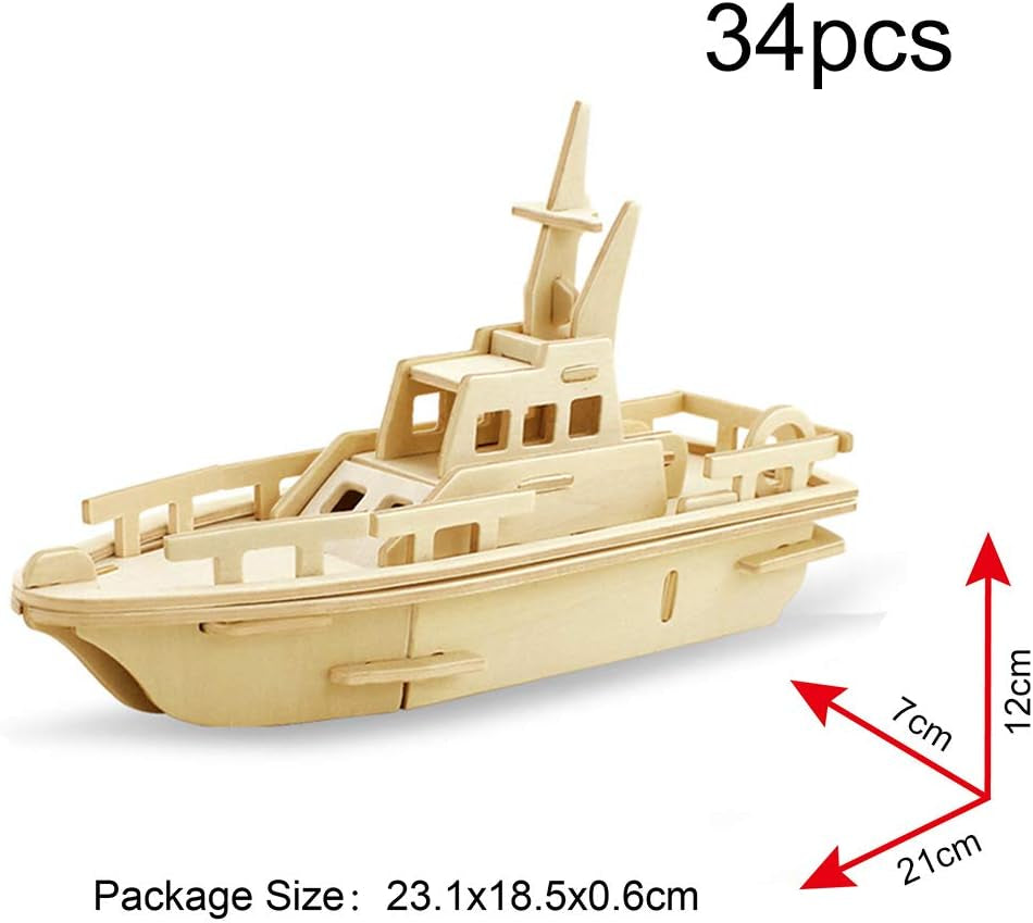 Kids Toys Construction Woodcraft Kits 3D Wooden Model Puzzle Kits Birthday Gifts Pack of 3 Jigsaw (Biplane Off-Road Vehicle Yacht)