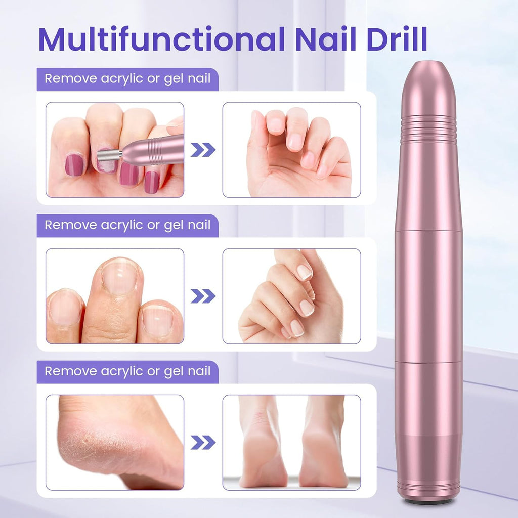 Nail Drill, Professional Electric Nail Files for Acrylic and Gel Nails, Portable Electric Nail Drill Machine E File 20000RPM, Electric Manicure Pedicure Set for Nail Care, Gifts for Girls Women Mum
