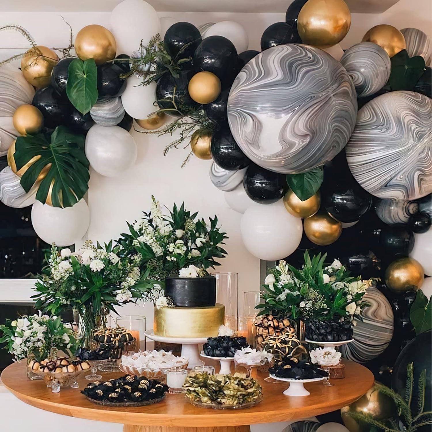 140Pc Black & Gold Balloon Arch Kit, Marble & Metallic Balloons for Birthday, Wedding, Anniversary