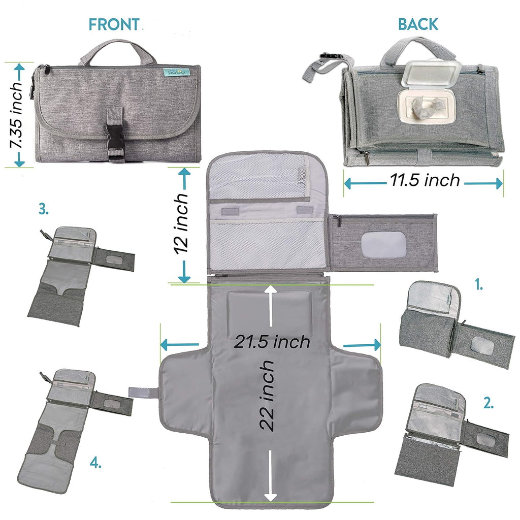 Portable Diaper Changing Pad - Baby Diaper Changer Travel Bag with Wipes Pocket, Smart Design Portable Changing Mat, Infant Travel Station Kit, Gift for Newborn Girl & Boy - Grey, Classic