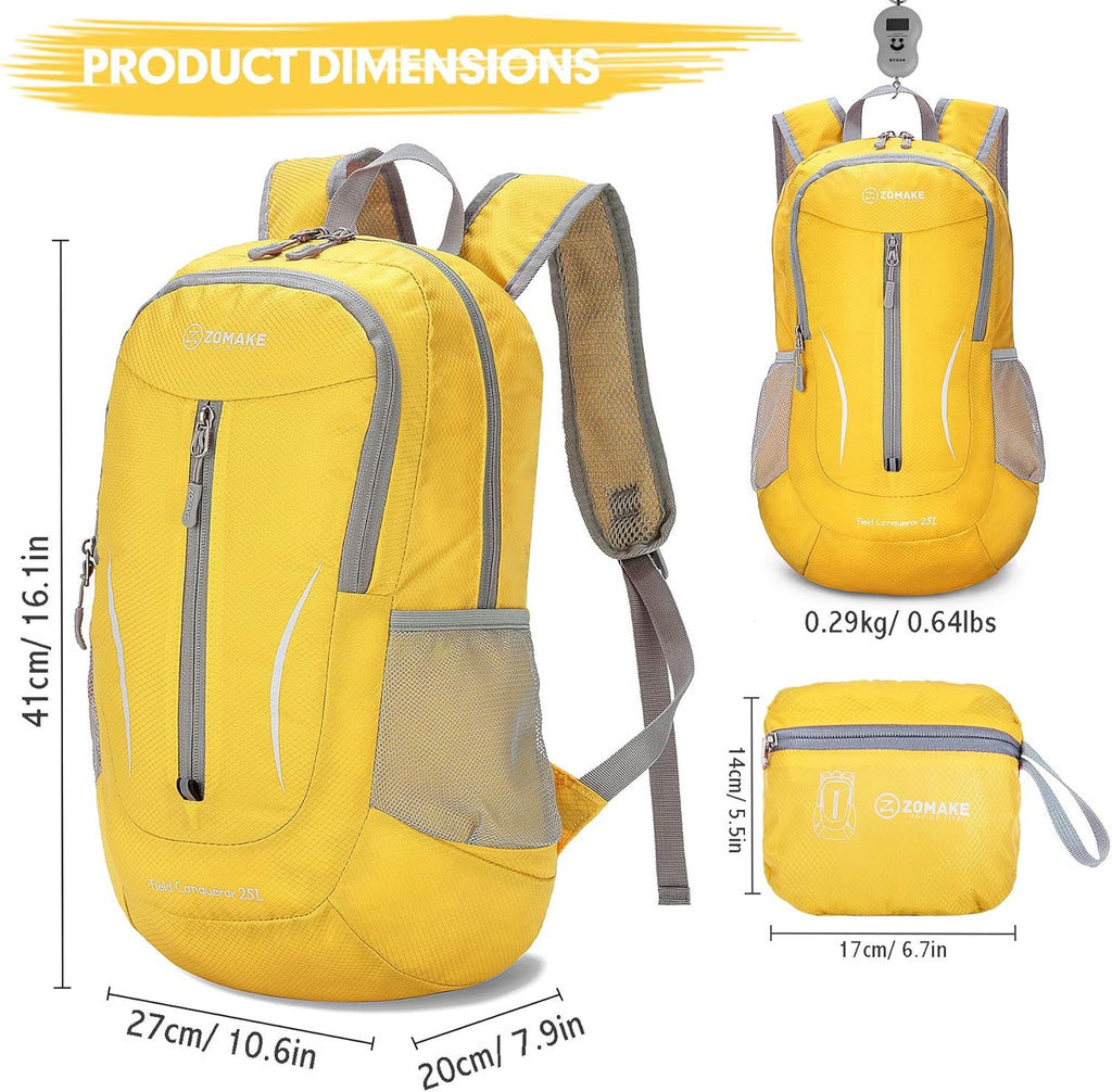 Ultra Lightweight Packable Backpack 25L, Foldable Hiking Backpacks Water Resistant Small Folding Daypack for Travel(Yellow)