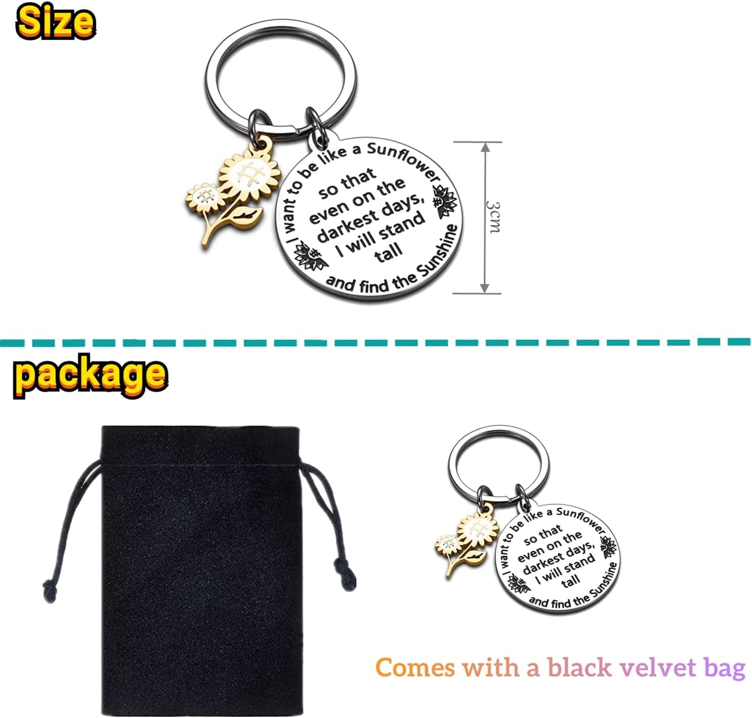 Gifts for Women,Inspirational Keyring,Sunflower Keyrings,Christmas Birthday Gift for Friend Son Daughter Sister Leaving Gifts for Colleagues