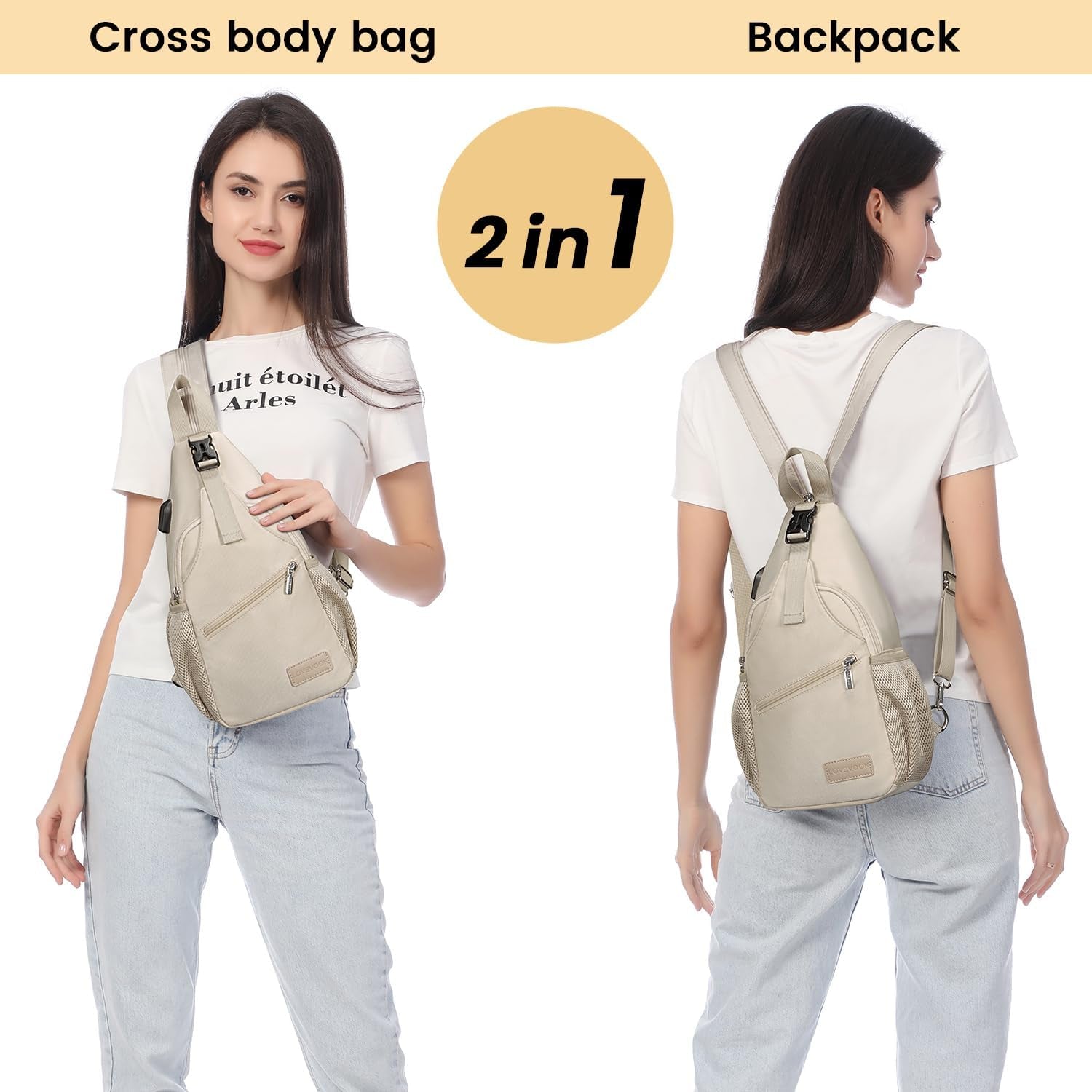 Sling Bag for Women Casual Daypack Nylon Crossbody Sling Backpack Travel Shoulder Bag Hiking Daypack