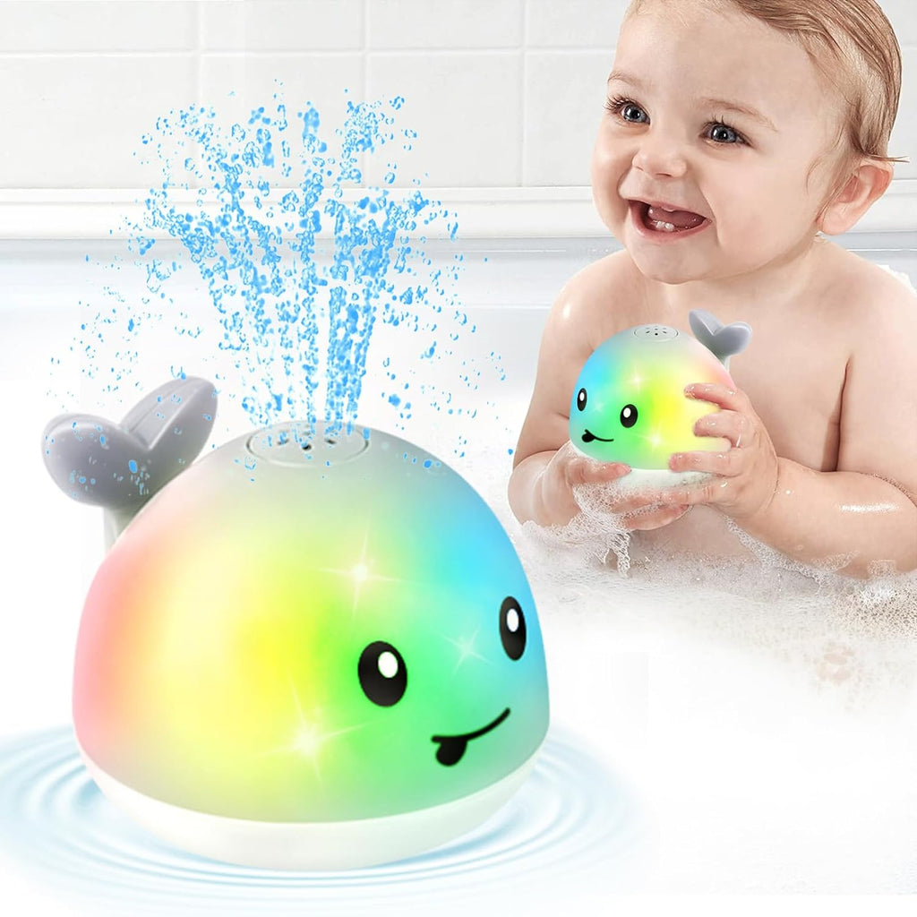 Whale Bath Toys Sprinkler, Light up Bath Toys for Toddlers 1-3 2-4 Babies 6-12 12-18 Months, 1 Year Old Boys Girls First Birthday Gifts, Bathtub Pool Water Spraying Newborn Essentials Gray