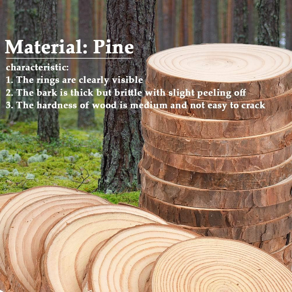 Wood Slices 20 Pcs 8-10Cm Natural Wooden Circles Slices NO Hole Unfinished Predrilled Log Discs Wooden Rounds Discs Slices for Art Creation DIY Crafts Wedding Decorations Christmas Ornaments