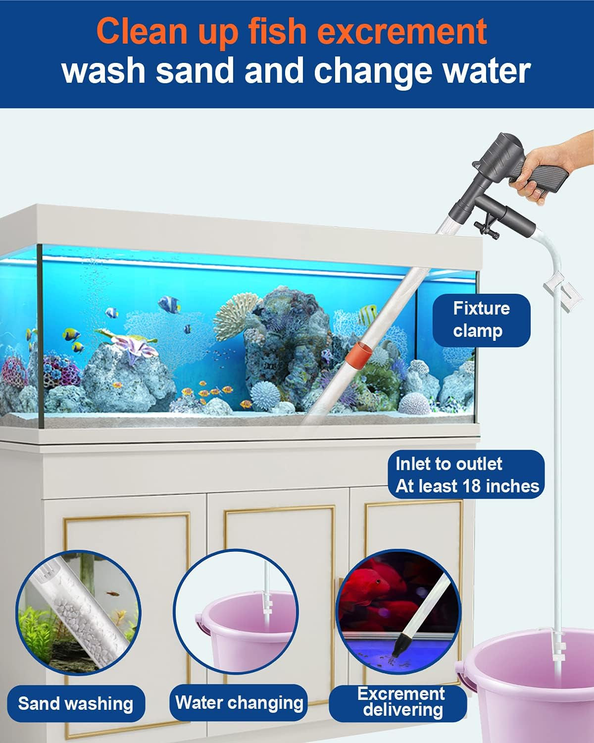Aquarium Gravel Cleaner [2024 Edition] Vacuum Fish Tank Vacuum Cleaner Tools for Aquarium Water Changer with Aquarium Thermometers Fish Net Kit Use for Fish Tank Cleaning Gravel and Sand