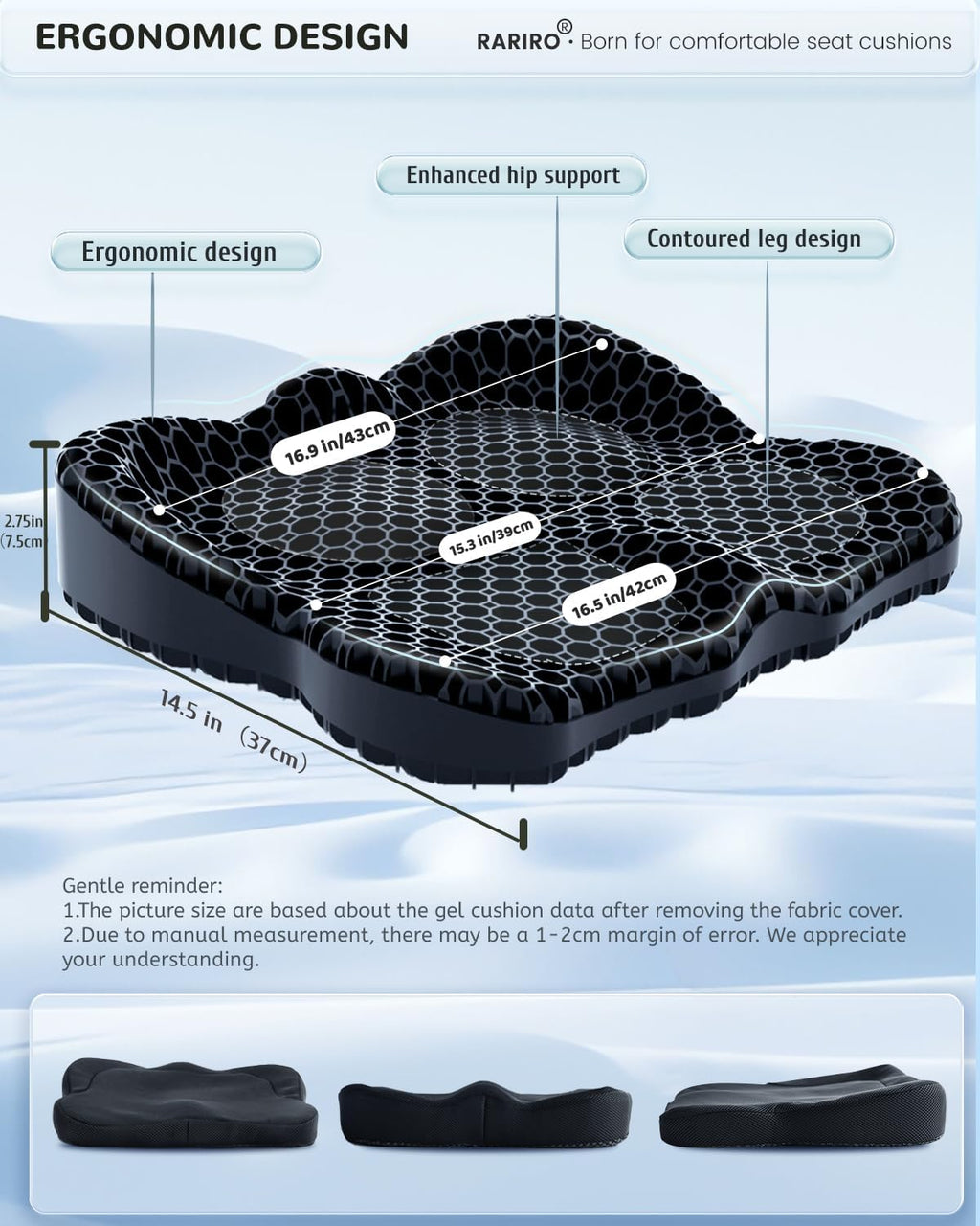 Gel Seat Cushion, Pressure Cushion for Coccyx Sciatica, Honeycomb Office Chair Soft Sitter Cushion Desk Chair Cushion for Long Sitting, Ergonomic Car Wheelchair Seat Cushions Car Double Thick