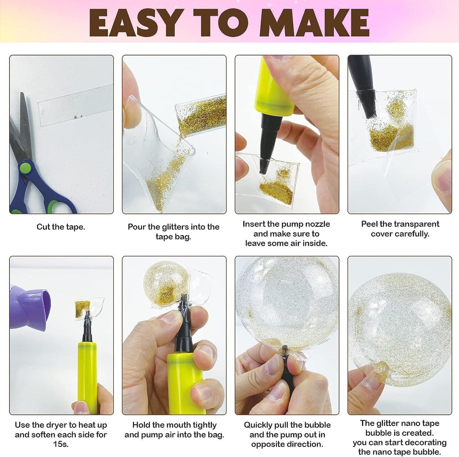 Nano Tape Bubble Kit - Water Balloon Version with 9.8Ft Double Sided Tape & Syringe Toy, Craft Kit for Kids 4-8, Girls Toys, Gifts for Girls Boys 4, 5, 6, 7, 8, 9, 10, 11, 12 Years Old