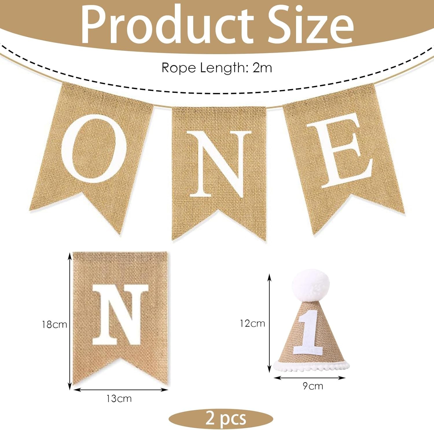 2 Pack Baby Boy & Girl 1St Bday Banners, Hats & Decorations: Birthday Bunting, Photo Props