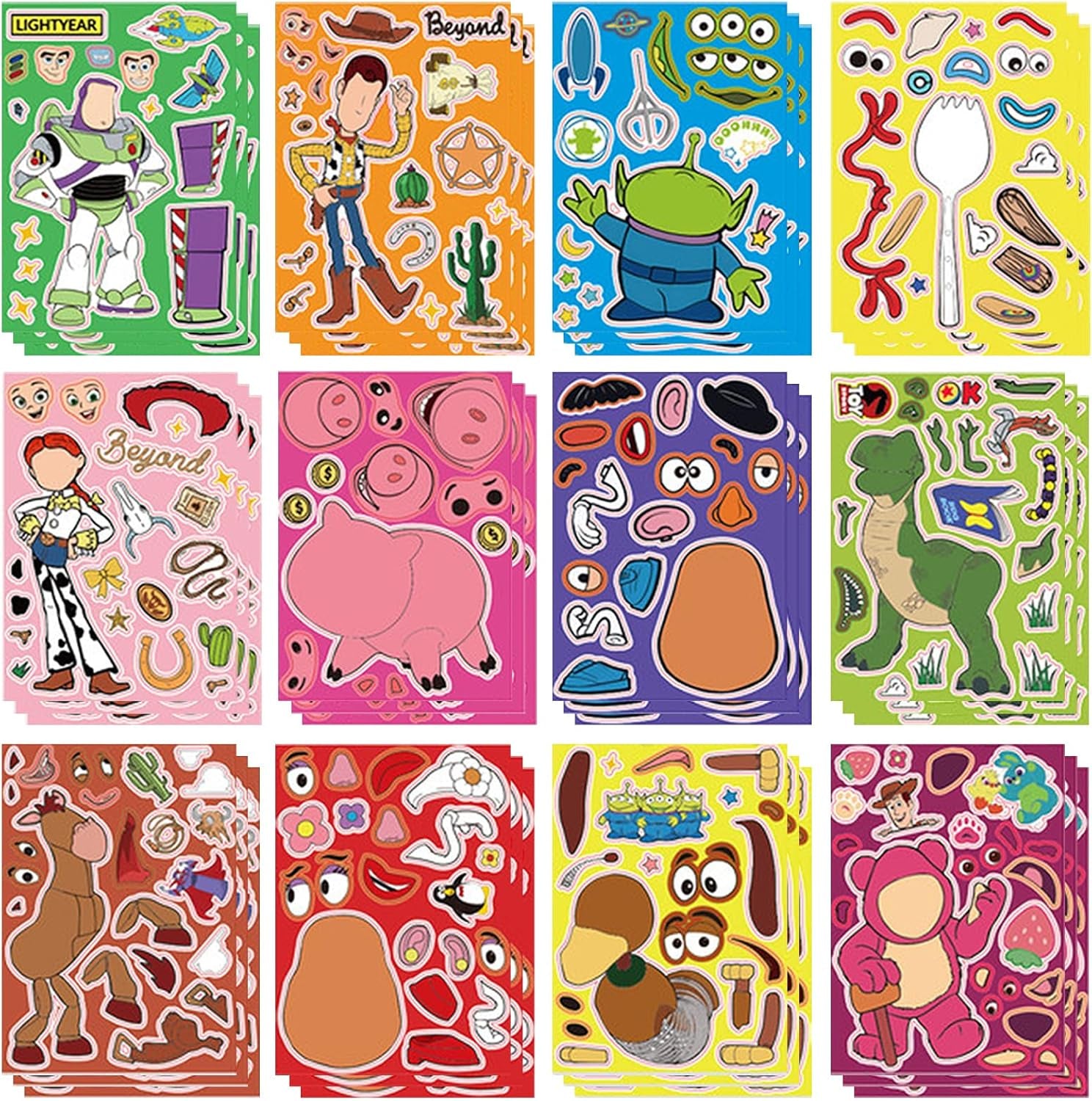 36PCS Party Favors,Make a Face Sticker Sheets,Make You Own Stickers DIY Cartoon Stickers for Toy Birthday Party Supplies, Green