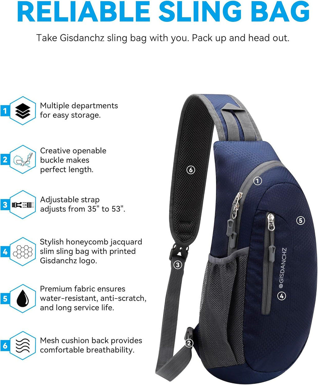 Unisex Honeycomb Jacquard Small Sling Bag Slim Sling Backpack Crossbody Chest Bag for Hiking Travel