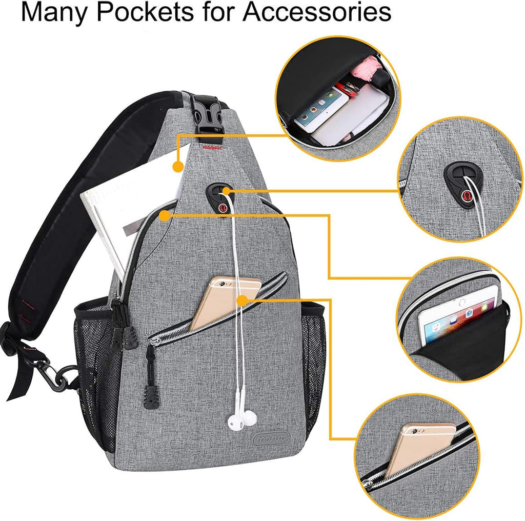 Rope Sling Backpack (Up to 13 Inch), Multipurpose Crossbody Chest One Shoulder Outdoor Travel Hiking Daypack